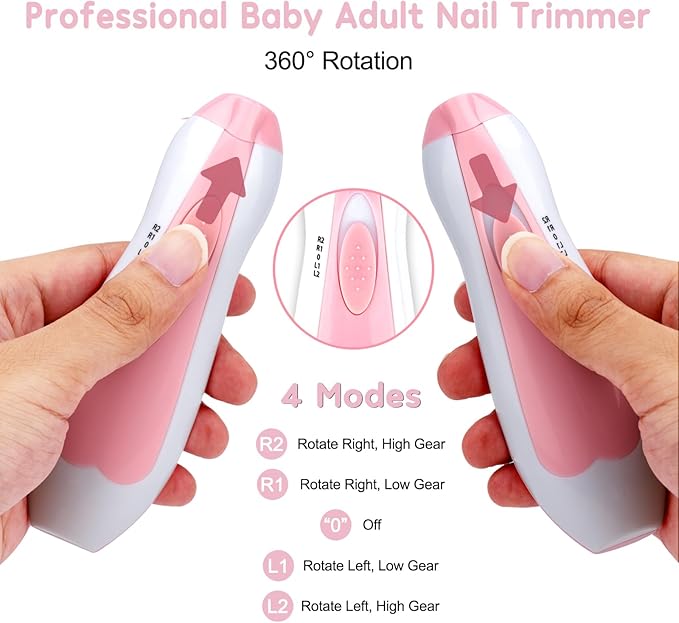Baby Nail Trimmer Electric-6 in 1 Baby Nail File Clippers Infant Grooming Kit Manicure Set for Toddler or Adults, Pink