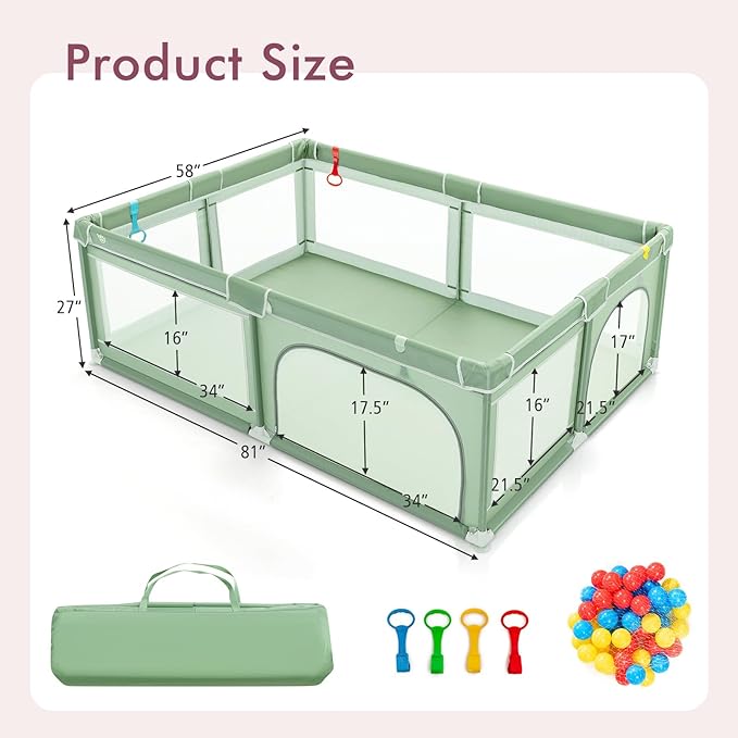 Costzon Playpen for Toddlers, Extra Large Playard Playpen for Toddlers Indoor & Outdoor with Ocean Balls, Non-Slip Suction Cups, Handlebars, Breathable Mesh, Play Pen for Babies 6-12 Months