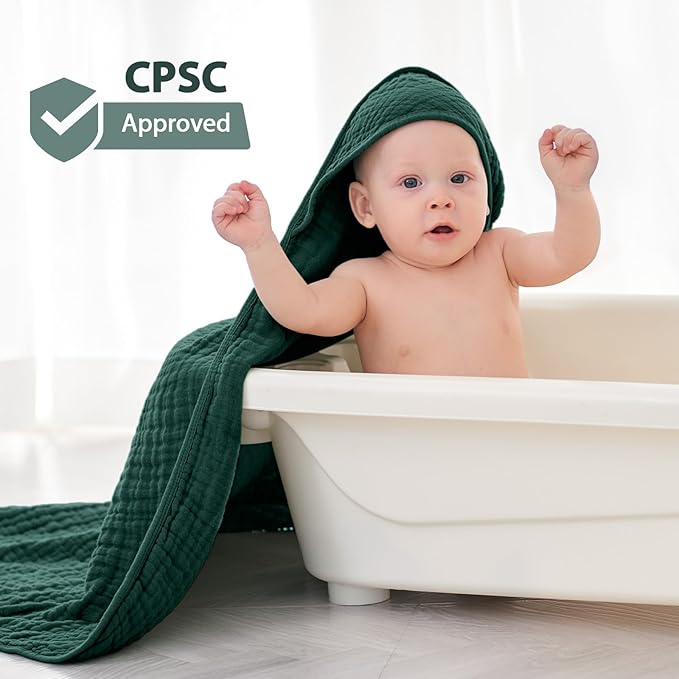 Unnivoll Hooded Baby Towels for Newborn - 2 Pack, 100% Muslin Cotton, Baby Bath Towels with Hood, Soft and Absorbent for Boys, Girls Infant, Toddler and Kids, Large 32x32 Inches, Newborn Essential