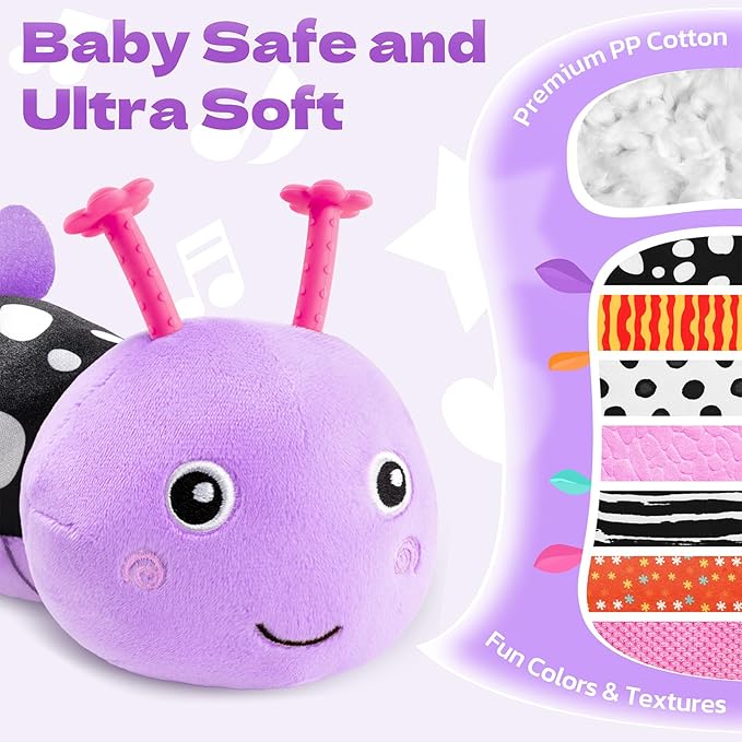 HEMRLY Baby Gifts Toys, Sensory Toy 0-6 Months, Musical Stuffed Caterpillar Plush with Soft Teether, Rattle for Tummy Time, Infant Car Seat Toy for 0-3-6-12 Month Boys Girls Gifts - Spotted Purple