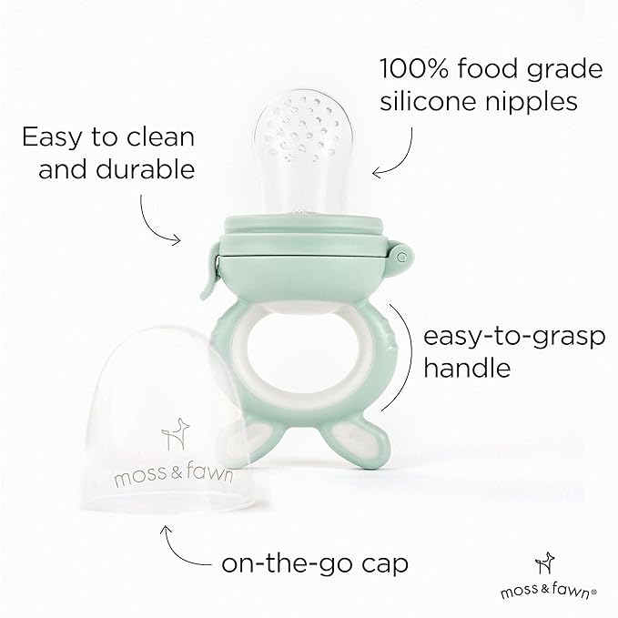 Moss and Fawn Forage Feeder - Soothing Silicone Frozen Breast Milk Popsicle & Baby Food Teething Toy, Pacifier, Fruit Feeder, & Teether - BPA, PVC & Phthalate-Free - Fern