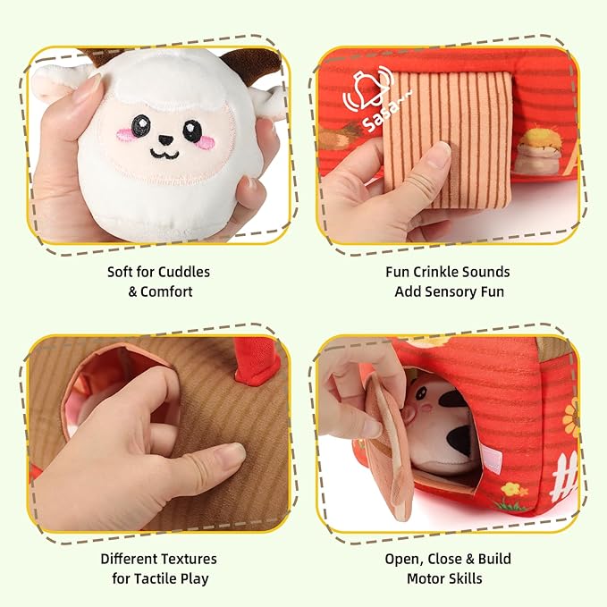 Farm Animal Toys for 1 2 3 4 5 Year Old Toddlers – Plush Farm House Playset with Barn, 6 Soft Farm Animals & Large Play Mat – Farm Toys for Toddlers 1–3