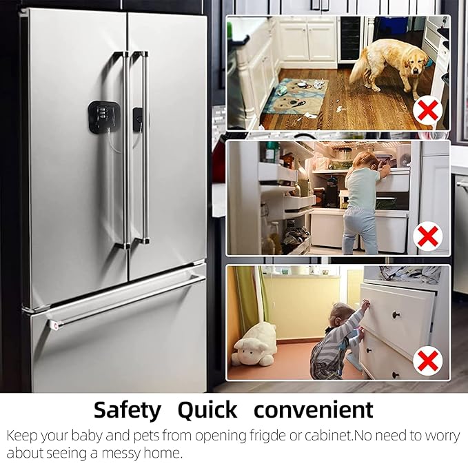 2 Packs Refrigerator Lock - Heavy Duty Combination Fridge Lock, Child/Baby Proofing Lock for Cabinets, Closets, Drawers, Window and More, Easy Install and Use (White)