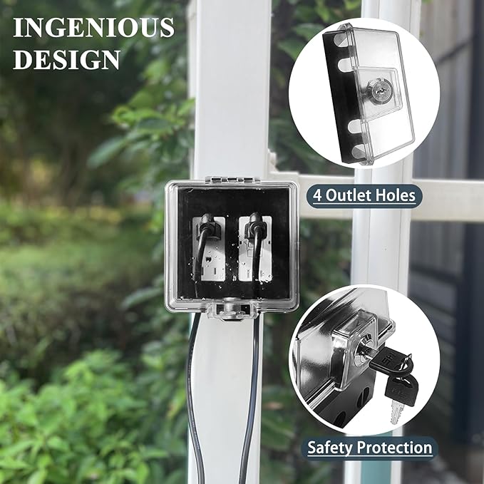 PILISPARK 2-Gang Baby Safety Dual Outlet Cover Box - Key Lock for Much Better Toddler Proofing, Easier Operation, Simple 4 Step Install,Provides Extra Space Inside for Plugs,Adapters,Clear(2pack)