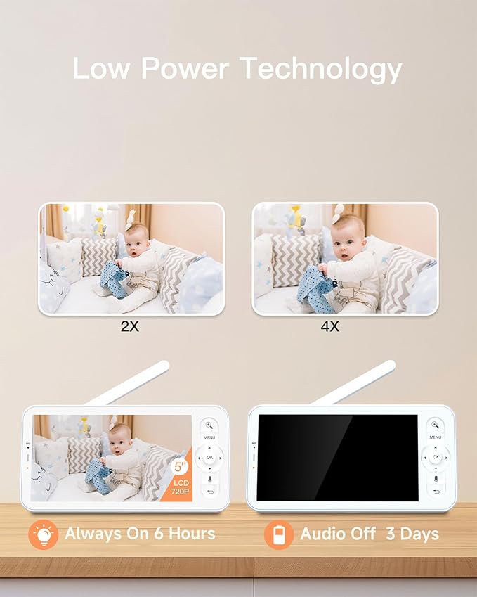 ARENTI Baby Monitor with 2 Cameras, 2K/3MP WiFi 6 Camera and Audio, 5-inch Wireless Screen, Smartphone App, Super Night Vision, Crying Detection, Auto Tracking, Temp&Humidity Sensor (D3 Set)