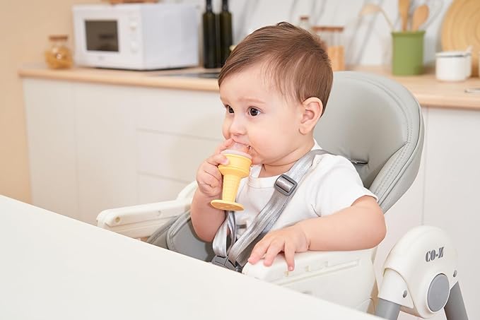 Smily Mia Baby Fruit Food Feeder & Freezer Teether Combo, ICY Bite Ice Cream Teether for Baby Cooling Relief, BPA Free Silicone Feeder for Safe Infant Self Feeding, 3 Month+,Purple