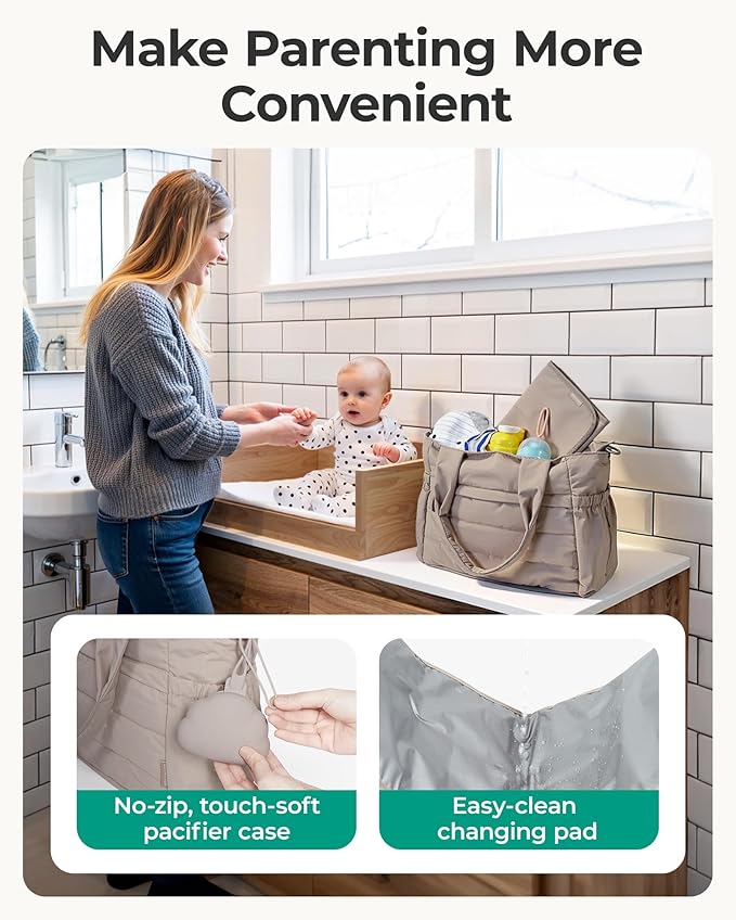 BAGSMART Diaper Bag Tote, Hospital Bag for Labor Delivery, Puffy Maternity Travel Diaper Tote, Baby Bag with Pacifier Case