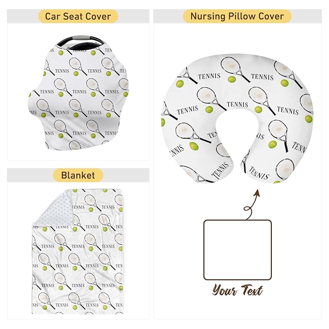 Rucekia Baby Nursing Pillow Cover - Personalized Name Tennis Theme Breastfeeding U-Shaped for Bottle Feeding, Ultra Soft Comfortable Breastfeeding Pillow Cover for Infant Baby Boys and Girls