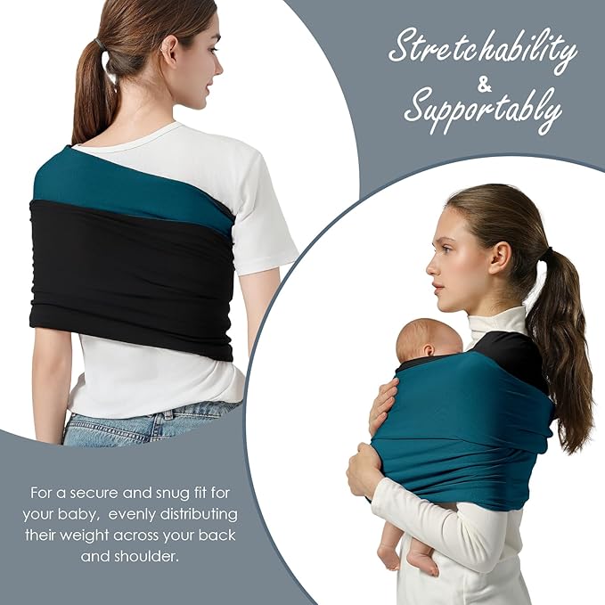 Baby Wrap Carrier, Lightweight Baby Wearing Wraps for Newborn and Infant, Soft Swaddle Holder Carrier, Cozy Baby Sling 7-35 lbs Black+Blue