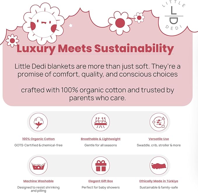 Little Dedi 100% Organic Cotton Baby Knitted Blanket with Gift Box - Soft Toddler, Crib, Stroller Blanket - Neutral Swaddle and Receiving Blanket for Newborns, 30"x40", Amberglow