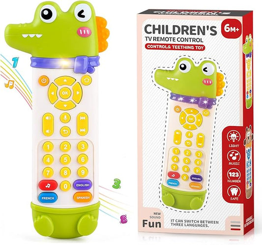 Baby Remote Control Toy, TV Remote Toy for Baby with Realistic Light and Sounds - 3 Languages (English, Spanish & French), Baby Musical Toys Gifts for Boys Girl 6 Month+