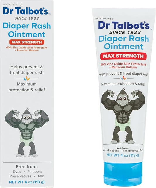 Dr. Talbot's Maximum Strength Diaper Rash Ointment - 4 oz - Zinc Oxide Skin Protectant with Peruvian Balsam - Treats and Prevents Rash