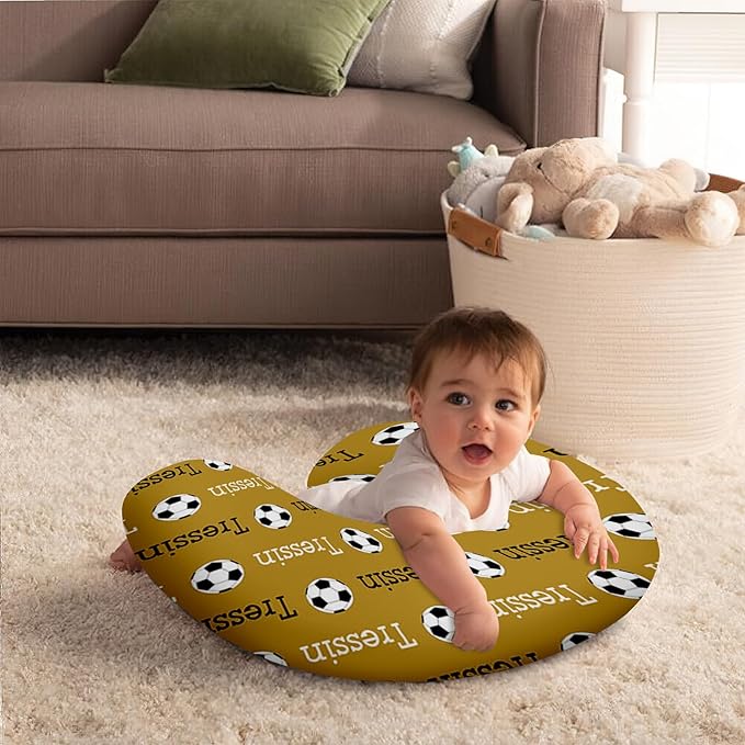 Rucekia Baby Nursing Pillow Cover - Personalized Name Soccer Theme Breastfeeding U-Shaped for Bottle Feeding, Ultra Soft Comfortable Breastfeeding Pillow Cover for Infant Baby Boys and Girls