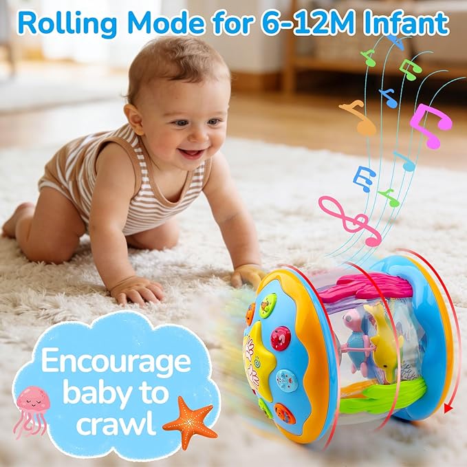 Baby Toys 0-6 Months Ocean Rotating Projector Musical Light Up Tummy Time Toys for Infants 0-3 4 5 6 7 8 9 Months Baby Aquarium Crawling Toys 6-12 Month Boys Girls 1 2 Year Old Birthday Newborn Gifts