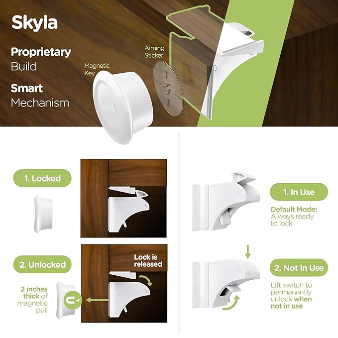 Skyla Homes Magnetic Cabinet Locks Baby Proofing Child Safety - The Safest Quickest and Easiest Multi-Purpose 3M Adhesive Child Proof Latches, No Screws or Tools Needed (12 Pack)