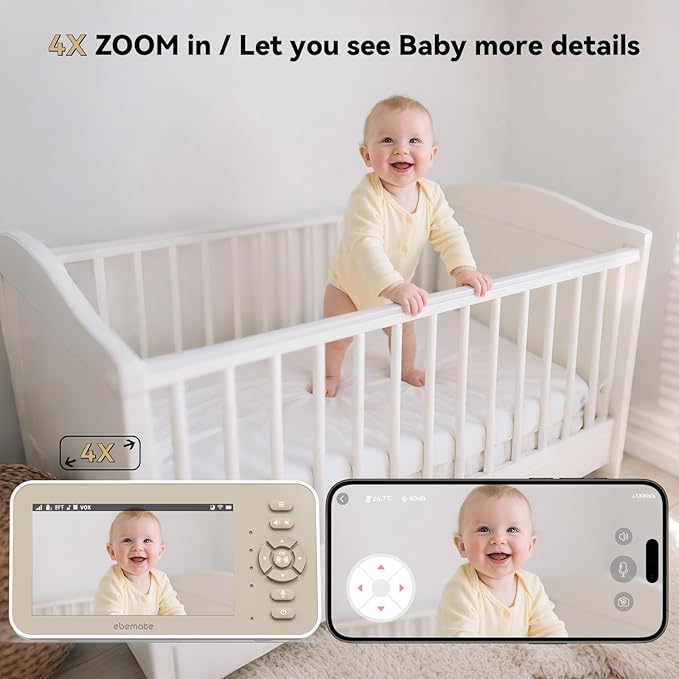 ebemate Video Baby Monitor Camera with 5" LCD Screen Video & Audio No Glow Night Vision,2-Way Talk Audio Cam Baby Monitoring 1500FT Range EBE50P