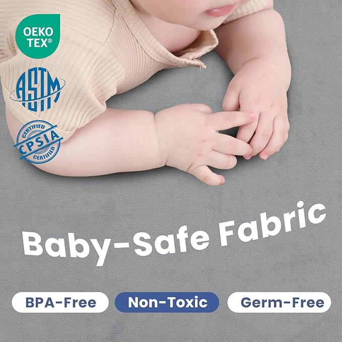 Huloo Sleep Baby Play Mat for Floor,1.3" Thick Memory foam Tummy Time Mat,Soft Coral Velvet Nursery Rug,Extra Large Non Slip Crawling Mats for Toddlers,Infants,kids,Yoga Mats & Tatami Style for Living Room(Dark Gray)