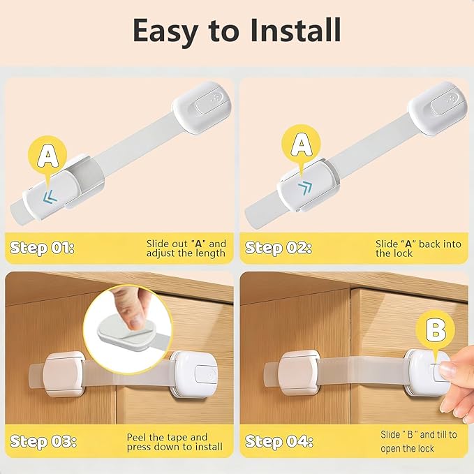 6-Pack Child Proof Cabinet Locks,Child Safety Strap Locks,Baby Proof Drawer Locks for Kids,Adjustable Strap No Drill No Tool