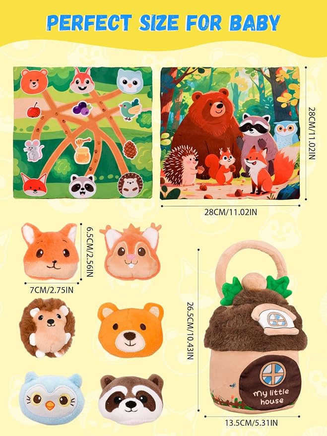 Baby Toys 6-12 Months Forest Animal House with Map Plush Stuffed Animals Rattle Squeaker Montessori Toys for Babies Sensory Infant Toy Toddler Gift 1-3 Year Old