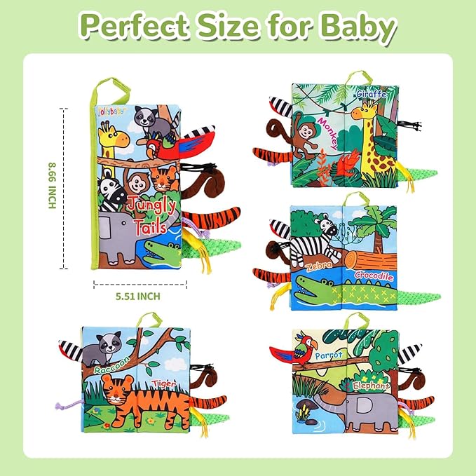 HECCEI Baby Cloth Books Soft Baby Book 0-6 Months Crinkle Books with Jungle Tails Touch and Feel Sensory Toys for Infant Tummy Time for 3 Months+ Easter Basket Stuffers