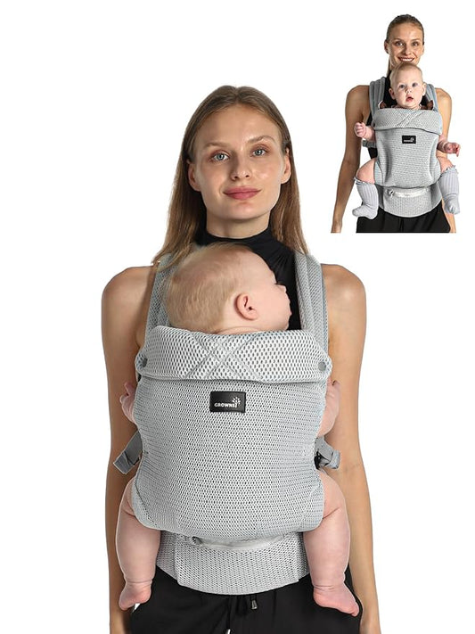 GROWNSY Baby Carrier Newborn to Toddler, Lightweight Ergonomic 7-44 lbs Newborn Carrier with Head Support, Easy to Wear Hands Free Infant Carrier for 0-36 Months, Gray Air Mesh