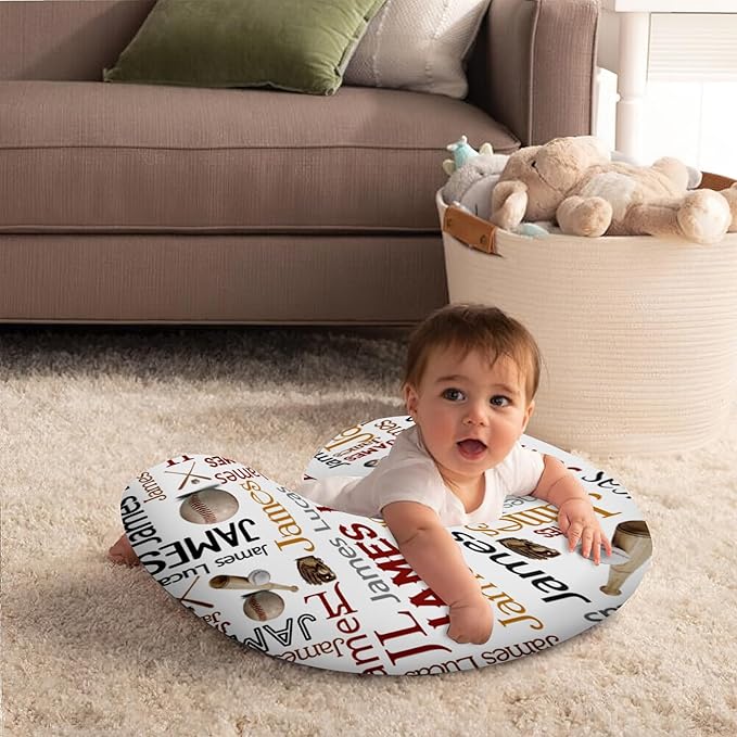 Rucekia Baby Nursing Pillow Cover - Personalized Name Baseballs Design Breastfeeding U-Shaped for Bottle Feeding, Ultra Soft Comfortable Breastfeeding Pillow Cover for Infant Baby Boys and Girls