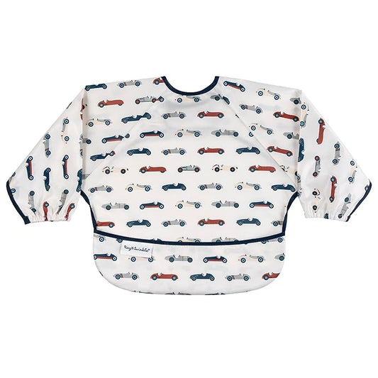 Tiny Twinkle Long Sleeve Bib for Babies & Toddlers | Waterproof Smock Bib for Eating | Machine Washable & Mess-Proof Feeding Essentials | Newborn Shower Gift (Vintage Cars, Small 6-24 Months)