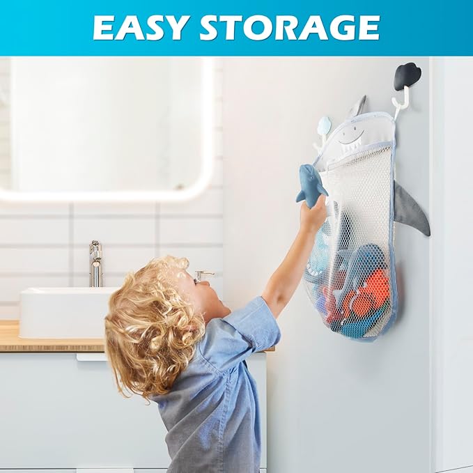 No Hole Mold Free Baby Bath Toys for Toddlers 1-3, Water Toys for 6-12 Months Infants with Storage Bag, Baby Shark Toys for Pool, Bathtub, Beach, Shower, Tub,Ideal Gifts for Kids Boys and Girls