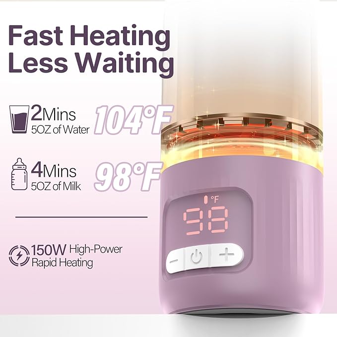 Portable Bottle Warmer for Travel,2Min Fast Heating,16000mAh Battery Baby Bottle Warmer for Breast Milk/Formula/Water,17 Oz Large Capacity Milk Warmer w/Sterilizer/Fast Charge/8-Temp Control