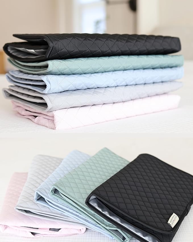 Diaper Changing Pad Portable with Magnetic Latches, Baby Diaper Changing Mat, Travel Pad for Diaper Bag, Baby Essentials, Wipeable & Waterproof Mat (Black Twill, Regular)