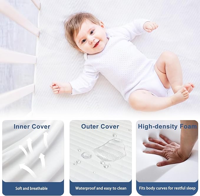 Ustenroya Pack and Play Mattress 38 x 26 x 1.5 inch, Soft Breathable Playard & Pack N Play Mattresses with Washable Waterproof Cover for Baby ＆Toddler