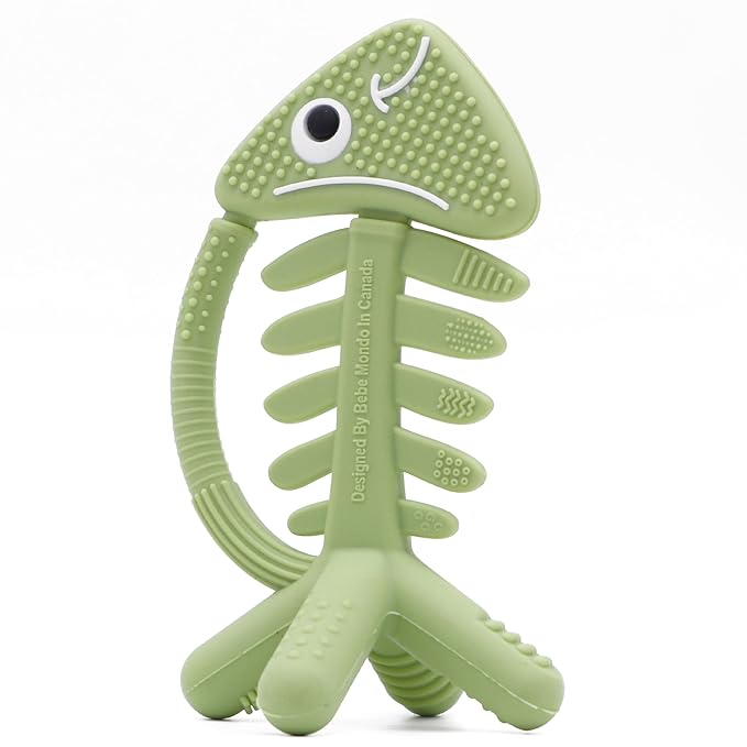3 in 1 Infant Toys, Baby Teething Toys 3–6 6–12 Months, Teethers for Babies 0–3–6–12 Months for Teething Relief, Baby Gift, Baby Teether Toys, Silicone Sensory Toys, USA Patent Pending, Fish (Olive)