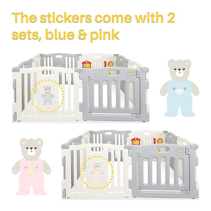 Kidzone Grey - White Baby Interactive Playpen 8 Panel Safety Gate Children Play Center Child Activity Pen ASTM Certified