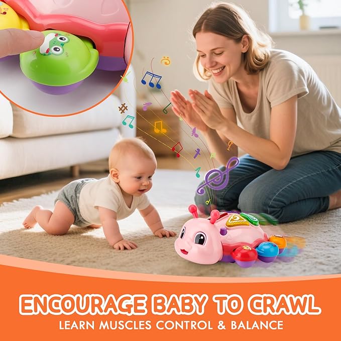 Musical Baby Toys, Infant Light up Music Toys Tummy Time Development, Crawling Toy for 6 7 8 9 10 11 12+ Month Old, Christmas Birthday Gifts for Babies Girls