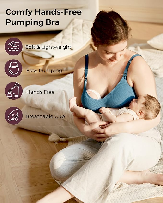 Momcozy Hands-Free Pumping Bra, Wireless & Seamless Breast Pump Bra, Breathable Tencel™ Fabric & Fully Fixed Cups