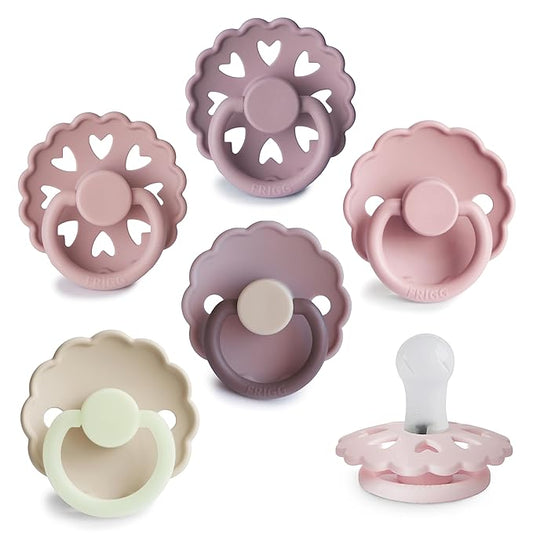FRIGG SilkySoft Silicone Baby Pacifier 6-Pack Blooming Love | Made in Denmark | BPA-Free (0-6 Months)