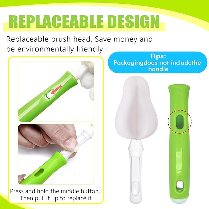 INVODA Nipple Brush Replacement Heads 8PCS Sponge Bottle Brush Head Baby Bottle Nipple Cleaner Detachable Nipple Brush Refill Replacement Head (White)