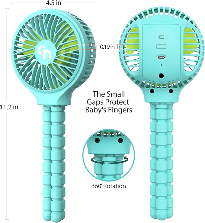 HomeLifairy Portable Stroller Fan, USB or Rechargeable Battery Operated with 3 Speeds and 360°Rotate, Cooling Clip On for Baby Crib Travel Car Seat Blue