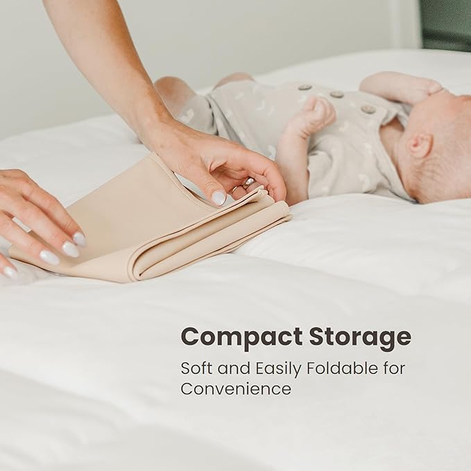 Konssy Faux Leather Baby Changing Mat, Waterproof, Wipeable & Portable Diaper Changing Pad for Travel or Home, Fits Perfectly in Diaper Bag, 32 x 20 inches (Blush,Beige)