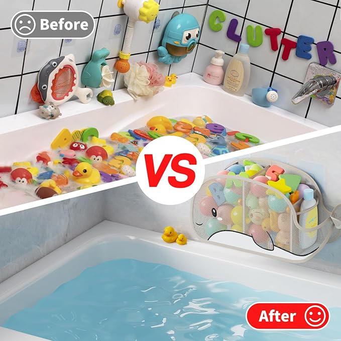 Austion Quick-Drying Baby Bath tub Toy Organizer Storage for Bathroom, Large-Capacity mesh Bath Toy Holder for Bathtub, Convenient for Quick Access, Whale-Shaped Design (Gray)