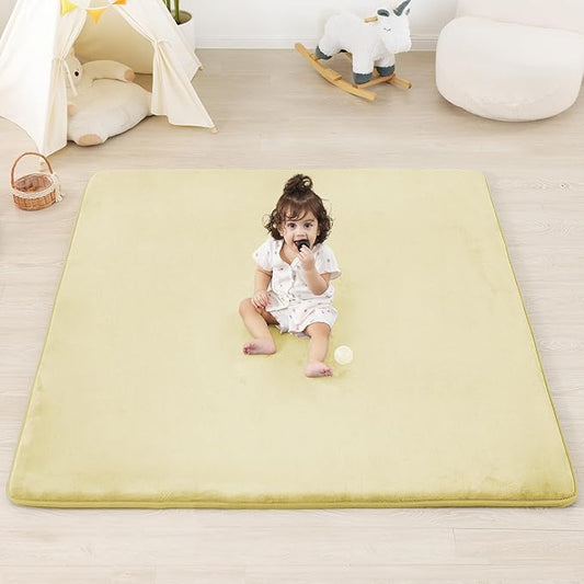 PAPAMAT 1.3" Thick Baby Floor Play Mat 50x50, Basic Padded Foam Mat for Tummy Time Crawling, Non Slip Cushioned for Babies Toddlers Infants Kids (Cream)