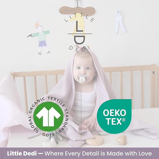 Little Dedi 100% Organic Cotton GOTS Certified Baby Knitted Blanket with Gift Box - Soft Toddler, Crib, Stroller Blanket - Neutral Swaddle and Receiving Blanket for Newborns, 30"x40", Lavender Frost