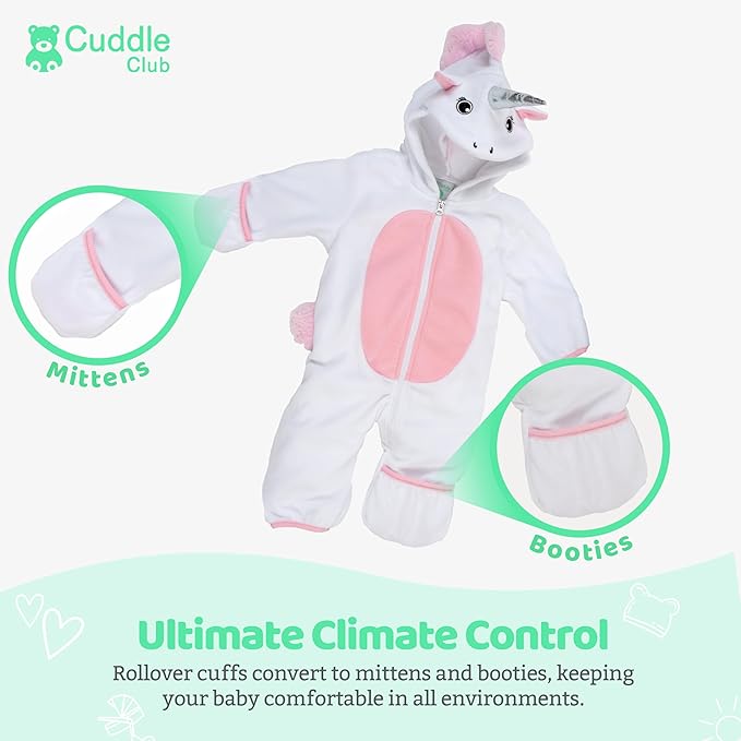 Cuddle Club Fleece Baby Bunting Bodysuit with Hood, Convertible Mittens & Booties, Car Seat Friendly, Soft & Warm, Easy Zip