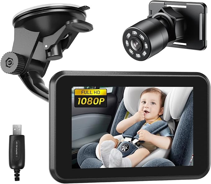 Itomoro Baby Car Camera USB Plug, 4.3" HD Car Baby Monitor with Camera Night Vision, Safety Seat Baby Car Mirror for Rear Facing 5 Mins Easy Installation
