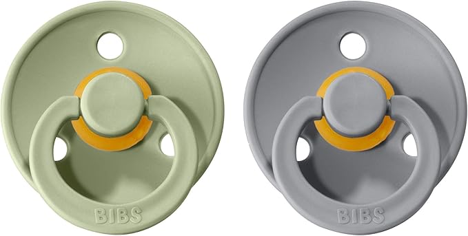 Bibs Pacifiers Color Collection, Set of 2 BPA-Free Latex Pacifiers Made in Europe, Round Nipple Baby Pacifier.