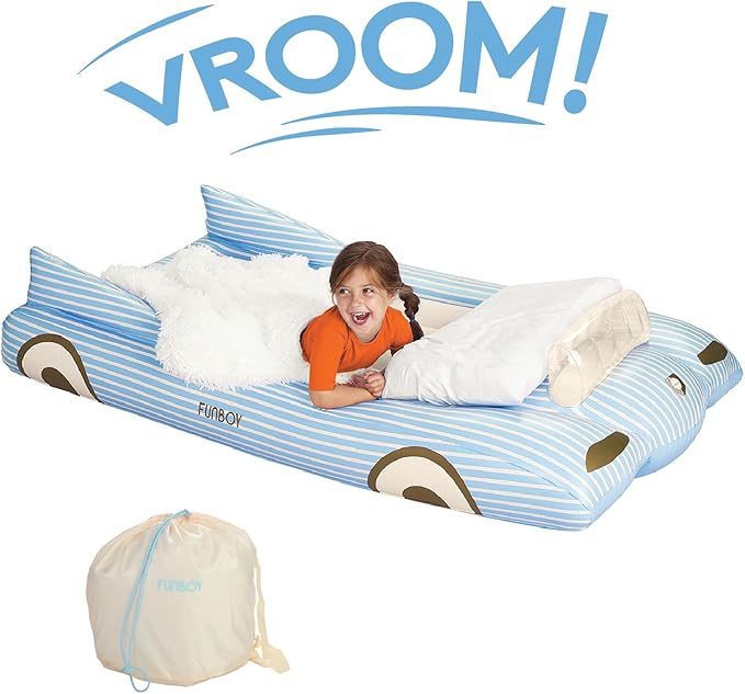 FUNBOY Kids Blue Inflatable Travel Bed & Mattress. Perfect for Sleepovers. Includes Carrying Case Storage Bag, Twin