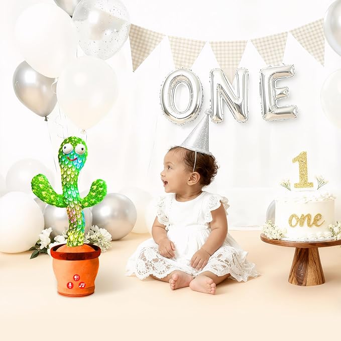 ROYPOUTA Rechargeable Dancing Talking Cactus Plush Toy for Kids - Volume Adjustable Mimicking and Singing Cactus with Music & Light - Funny Birthday Gifts for Years Old Boy Girl