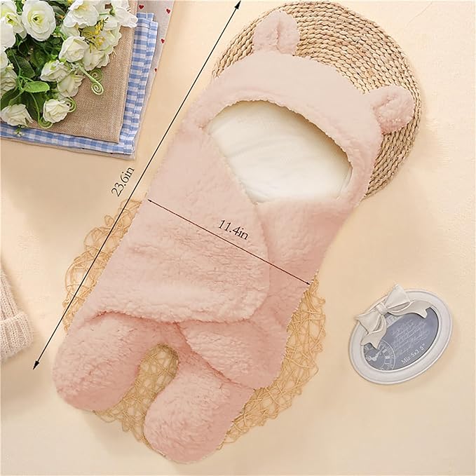 Nunibum Baby Swaddle Blanket Boys Girls Cute Bear Plush Essential Receiving Blanket Ultra-Soft Newborn Registry Sleeping Wraps for Infant 0-6 Months - Pink