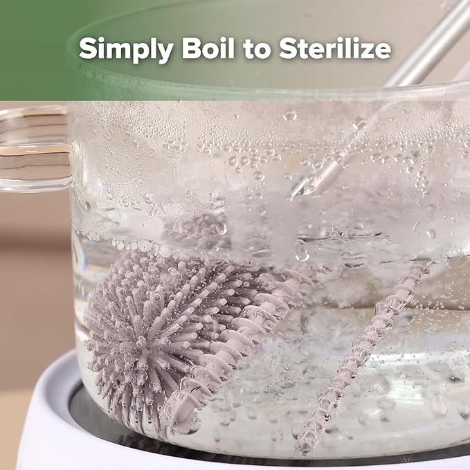 haakaa Silicone Cleaning Brush Kit - SUVA Grey - Bottle Brush for Breast Pumps, Breast Milk Collector, Baby Bottles, Nipples, Breastmilk Storage Bags