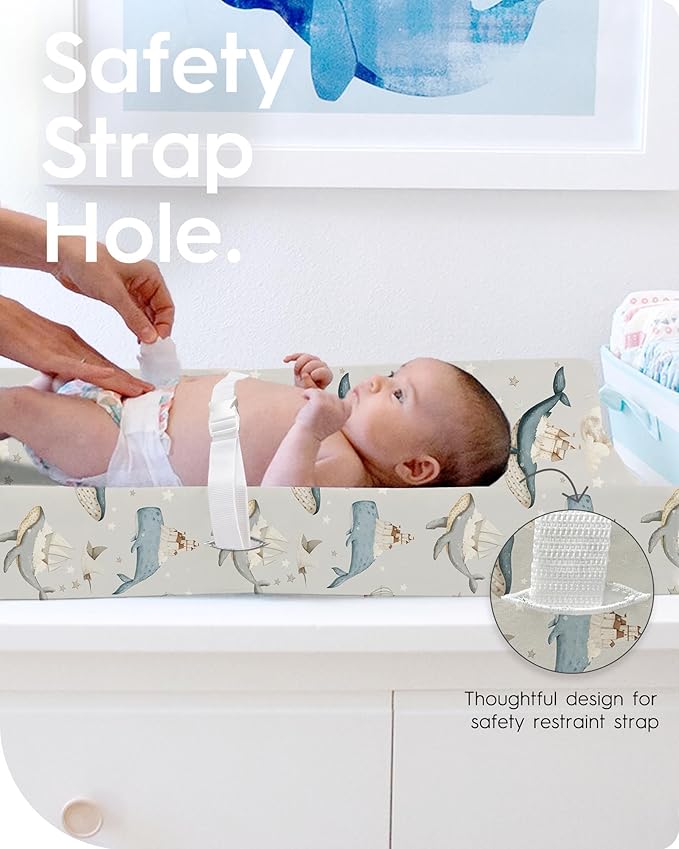 TotBasic Premium Soft Boho Changing Pad Covers for Girls & Boys - Stretchy Jersey Sheets - Fits Standard Changing Tables - 2 Pack (Whale Dreams)